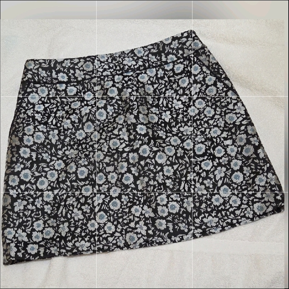 Floral A-Line Mini Skirt in Black and Light Blue